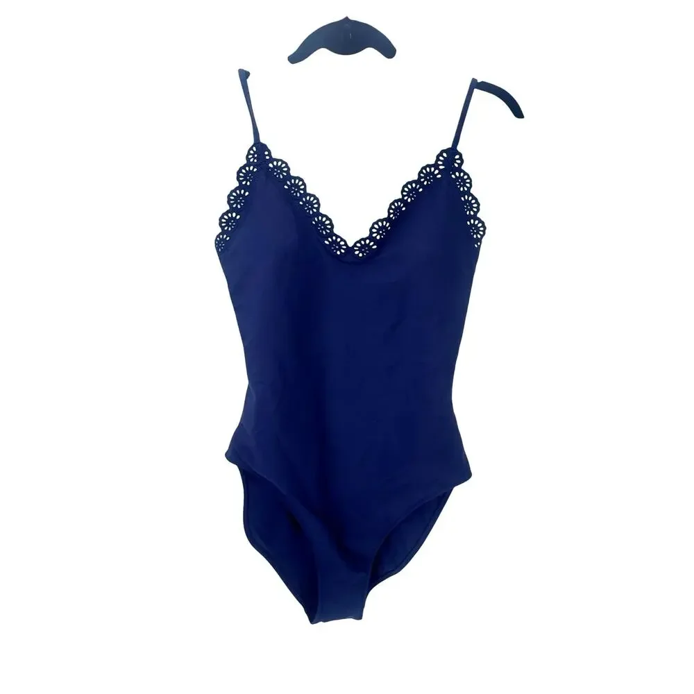 J. Crew Lana Eyelet Long Torso  One-Piece In Classic Sculpt Dark Ink Size 8 NWT